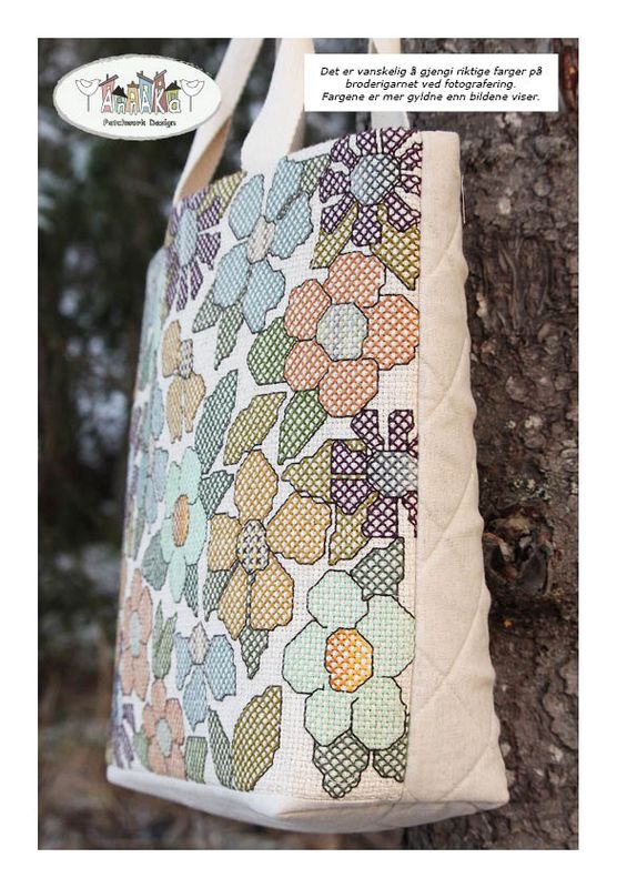 Blomsterkurv - mønster på brodert veske