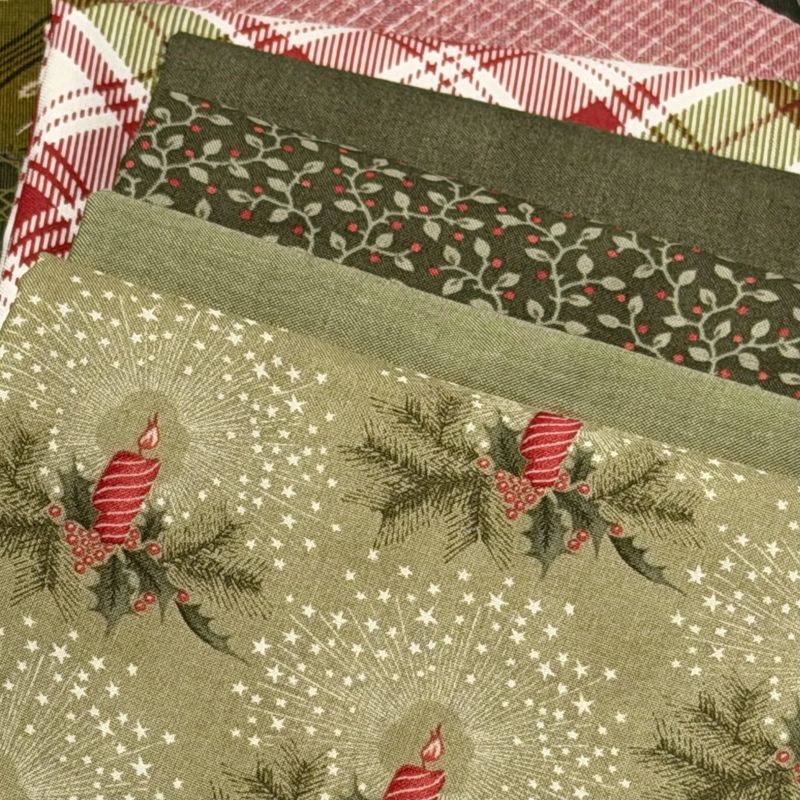 Grønt og rødt til jul  - 5x50cm Stoffpakke